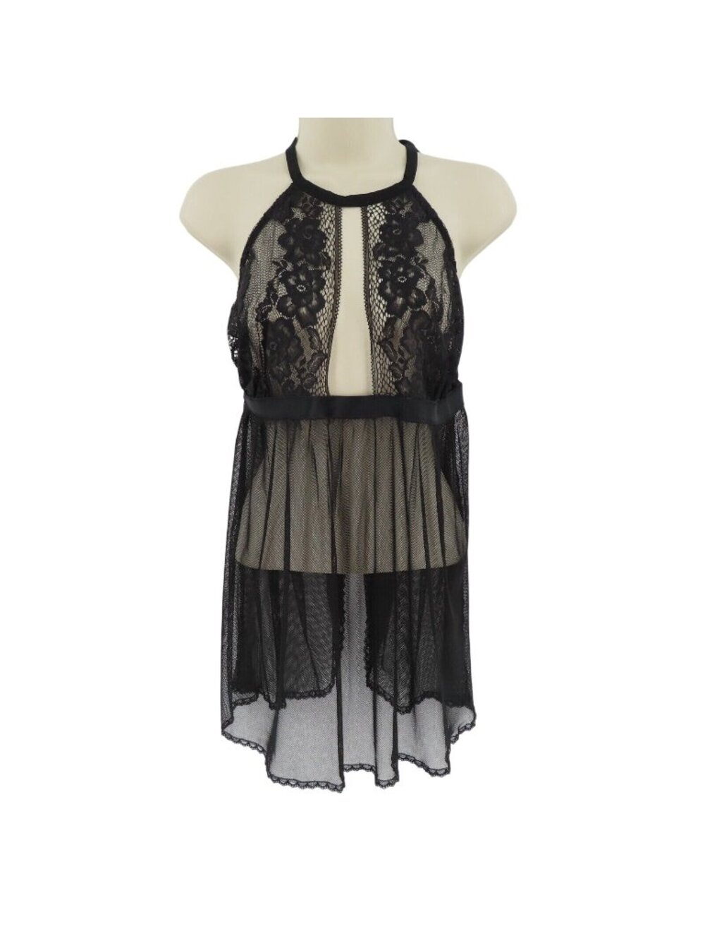 Adore Me Women 1X Black Floral Lace Mesh Sheer Keyhole Nightgown Sleep Dress NEW